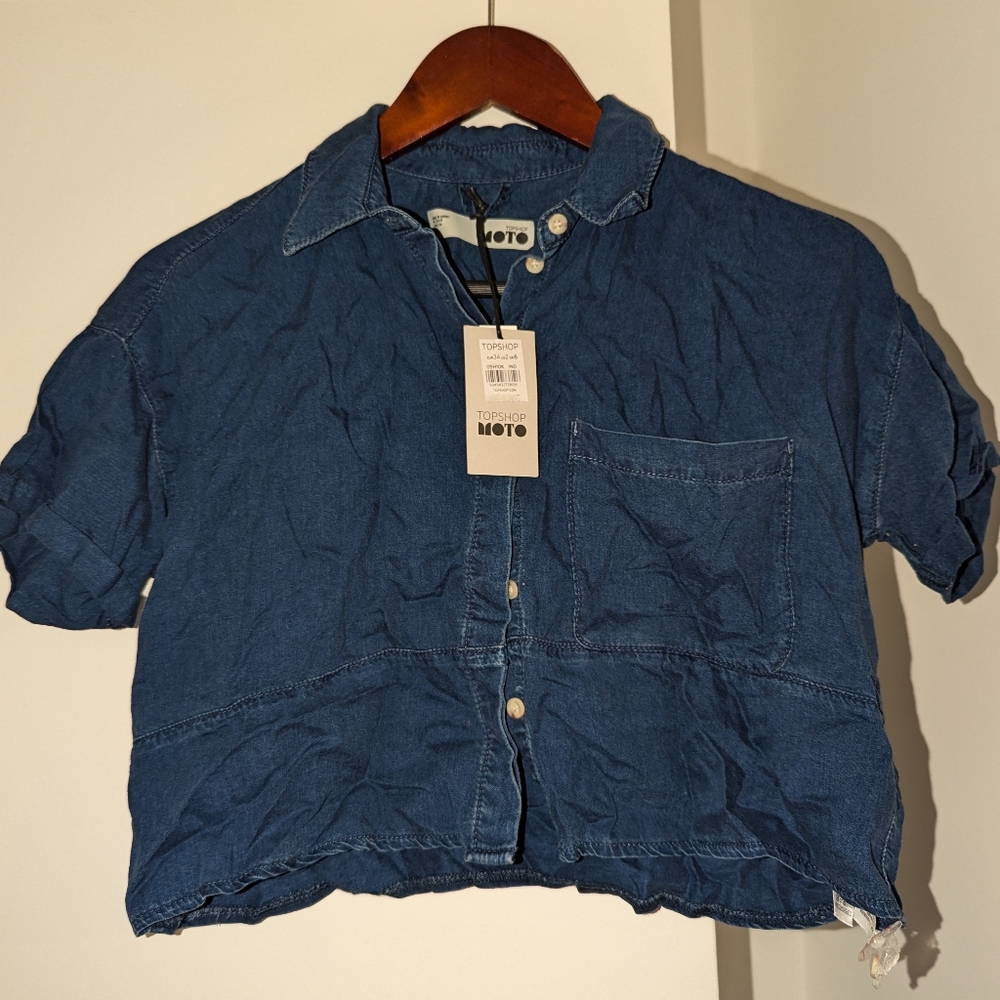 NWT topshop denim jeans crop blouse buttons shirt